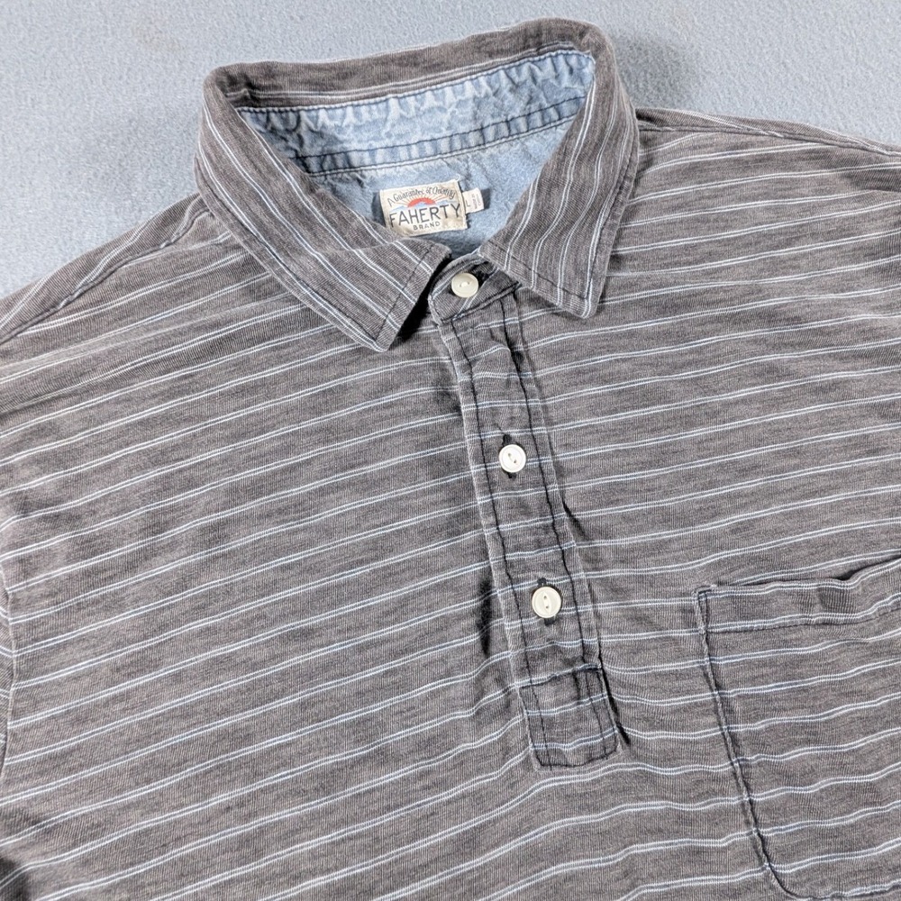 Faherty Polo Pocket Shirt Mens Large Striped Short Sleeve Casual